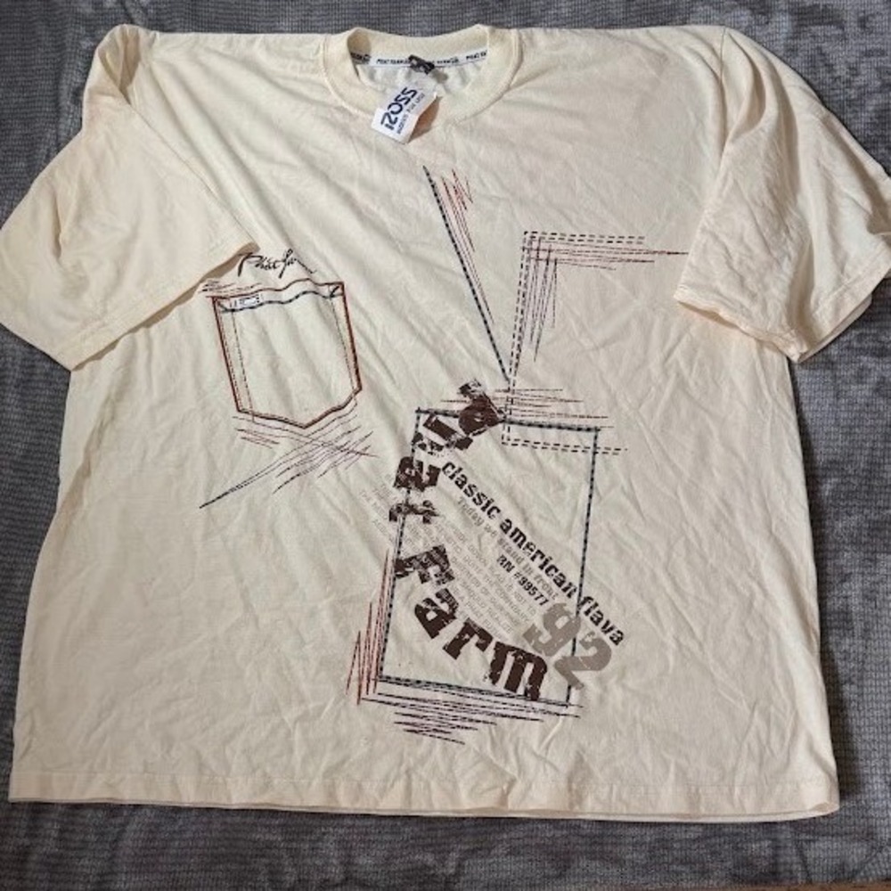 Vintage Phat Farm T Shirt Mens XXL Cream Classic American Flava Pocket Tee NWT